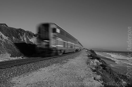train, black and white